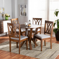 Baxton Studio Irene-Grey/Walnut-5PC Dining Set Irene Modern and Contemporary Grey Fabric Upholstered and Walnut Brown Finished Wood 5-Piece Dining Set